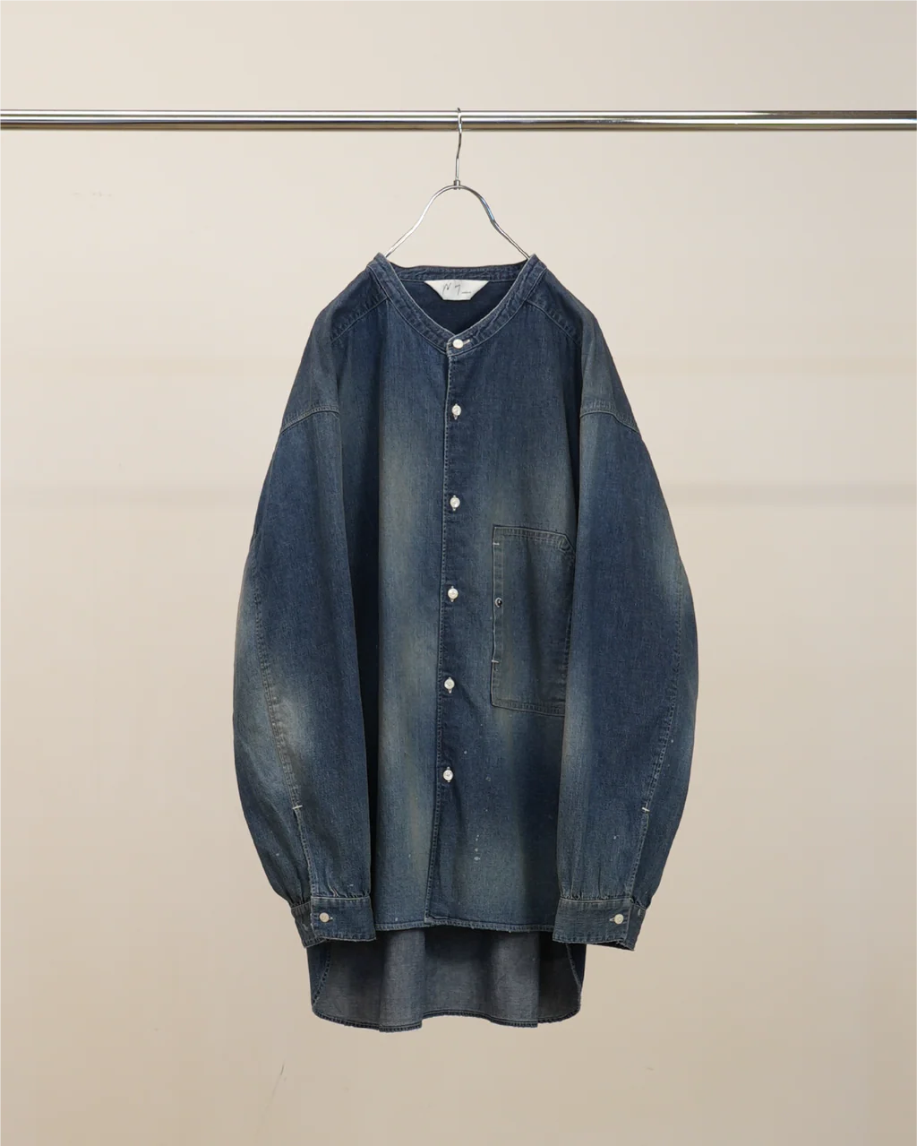 ANCELLM DENIM BAND COLLAR SHIRT