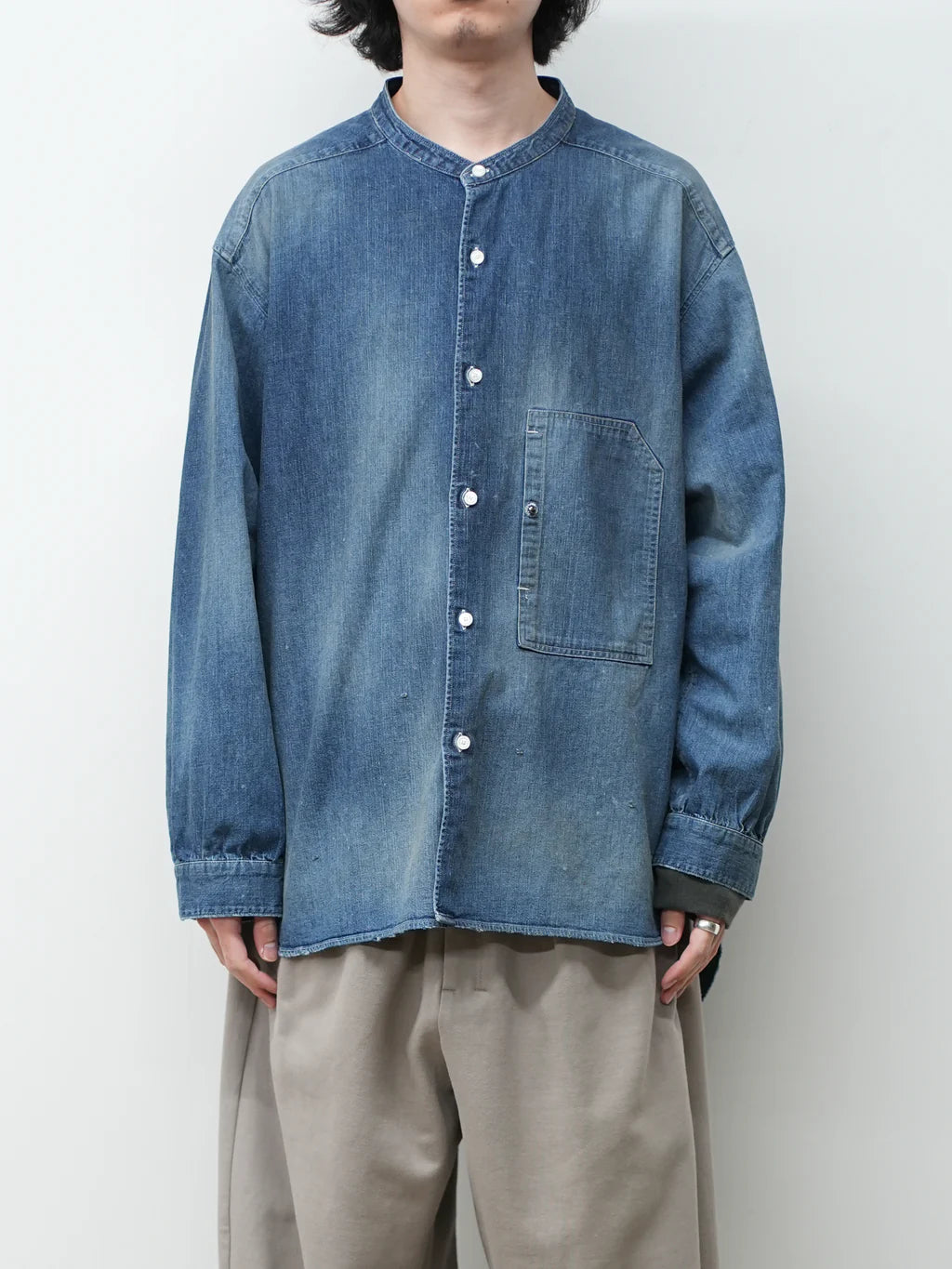 ANCELLM DENIM BAND COLLAR SHIRT