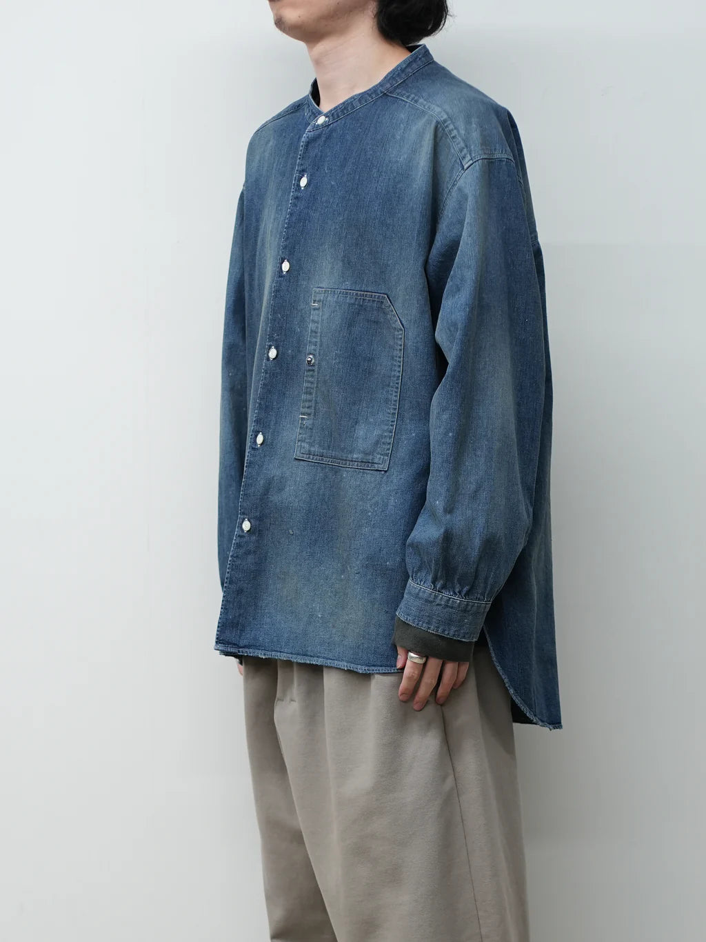 ANCELLM DENIM BAND COLLAR SHIRT