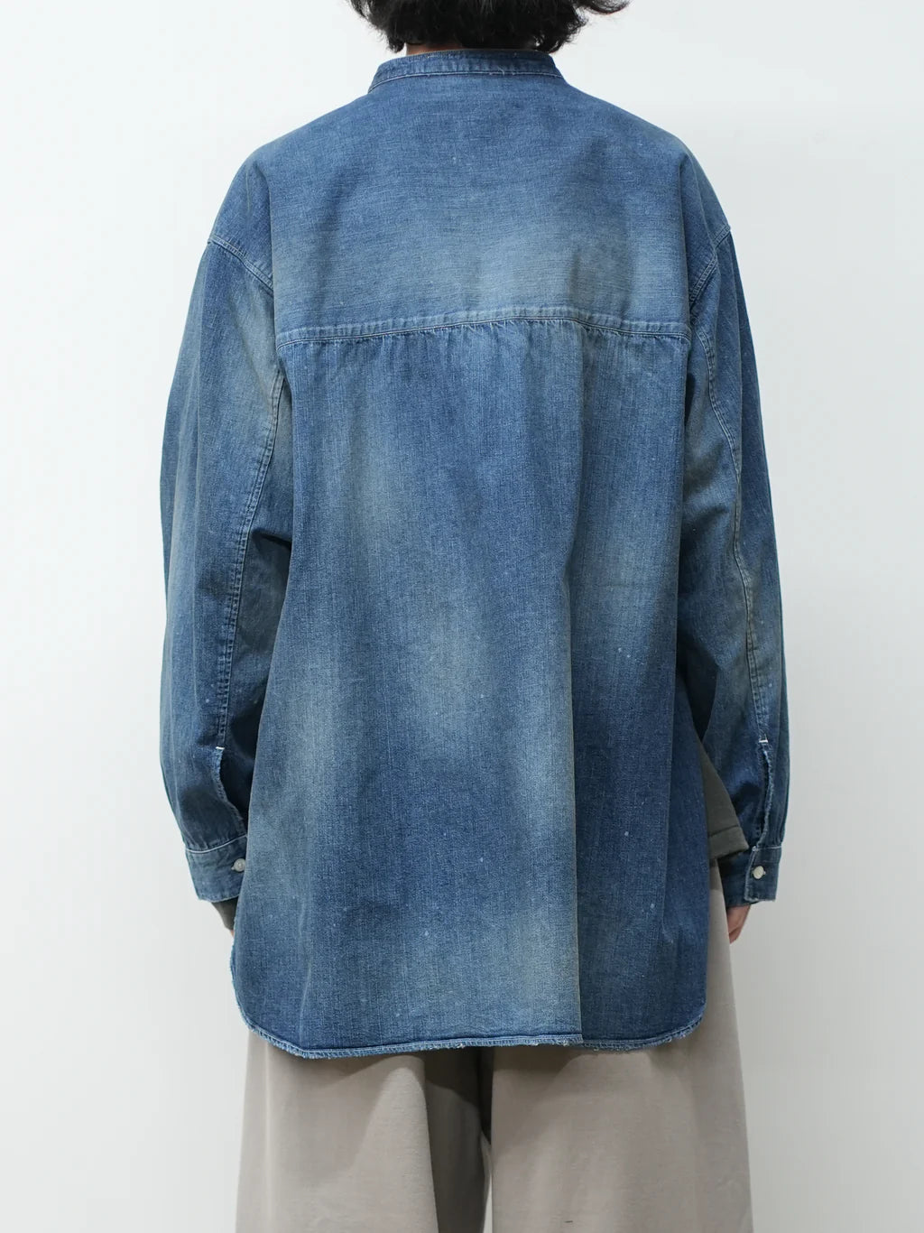 ANCELLM DENIM BAND COLLAR SHIRT