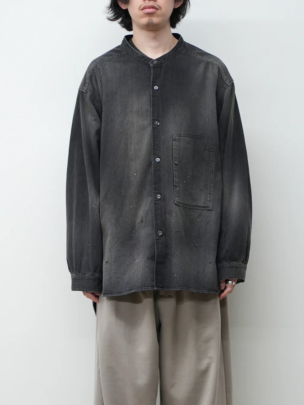 ANCELLM DENIM BAND COLLAR SHIRT