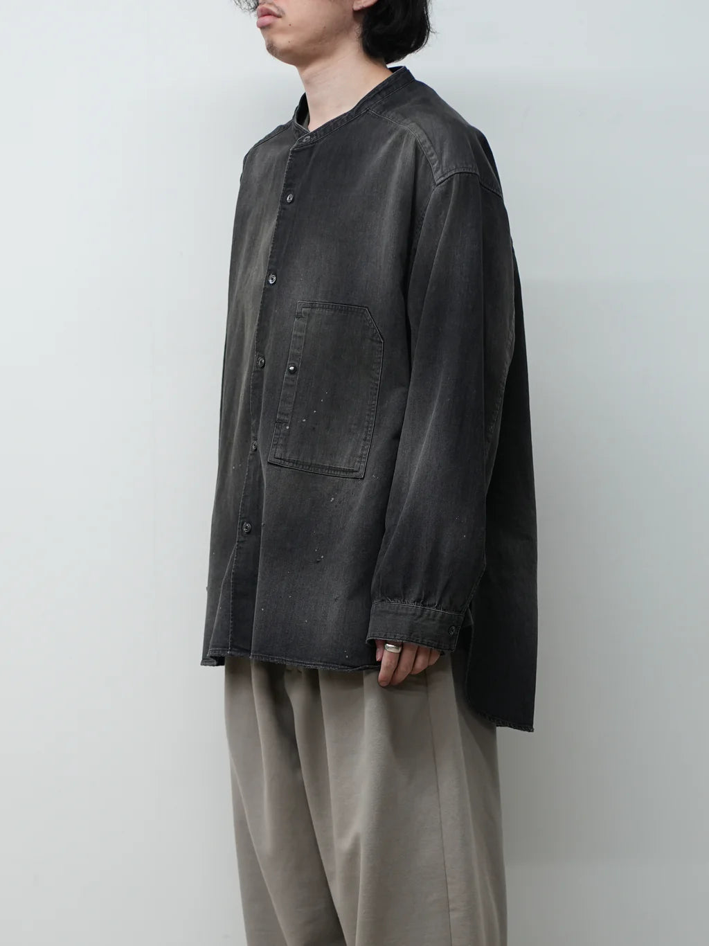 ANCELLM DENIM BAND COLLAR SHIRT